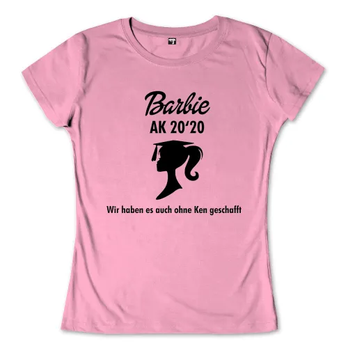 Silhouette einer graduierenden Frau mit Text "Barbie AK 20'20 - Wir haben es auch ohne Ken geschafft".