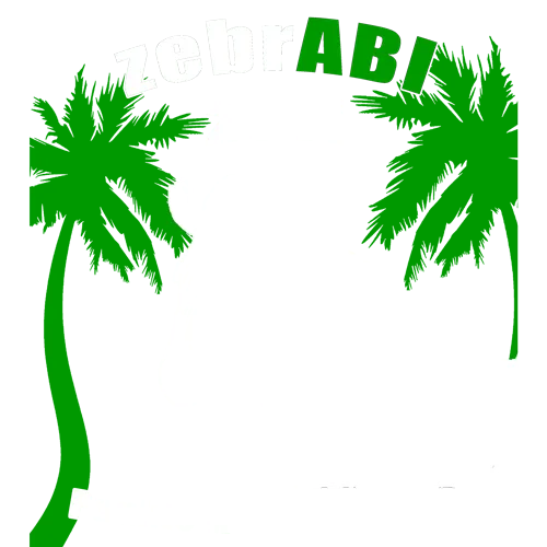 Ein T-Shirt-Design mit einem Zebra, zwei Palmen und dem Text "zebraBI 2011 - Punkte waren gestern..." in Weiß auf dunklem Hintergrund.
