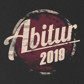 Schwarzer Hintergrund mit rundem, abstraktem rotem Logo und weißer Schrift "Abitur 2018".