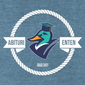 Logo mit Entenkopf im Absolventenhut innerhalb eines Kreises, Text "Abituri Enten Grad 2017".