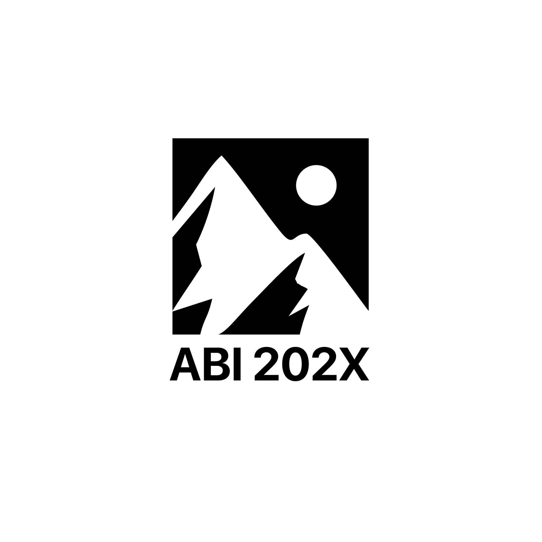 Schwarzes Quadrat mit stilisierten Berggipfeln und Kreis oben rechts und Schriftzug ABI 202X