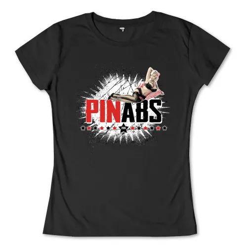 Stilisiertes Bild einer blonden Pin-up-Dame auf schwarzem Hintergrund, umgeben von Explosionseffekt und dem Text 'PINABS 2016'.