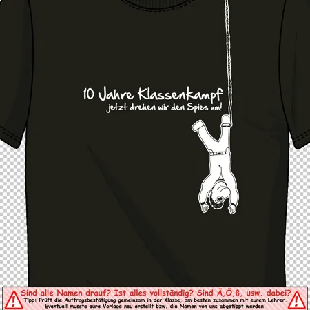 schwarzes_t_shirt_mit_aufdruck_klassenkampf 10 jahre Klassenkampf jetzt drehen wir den Spies um design