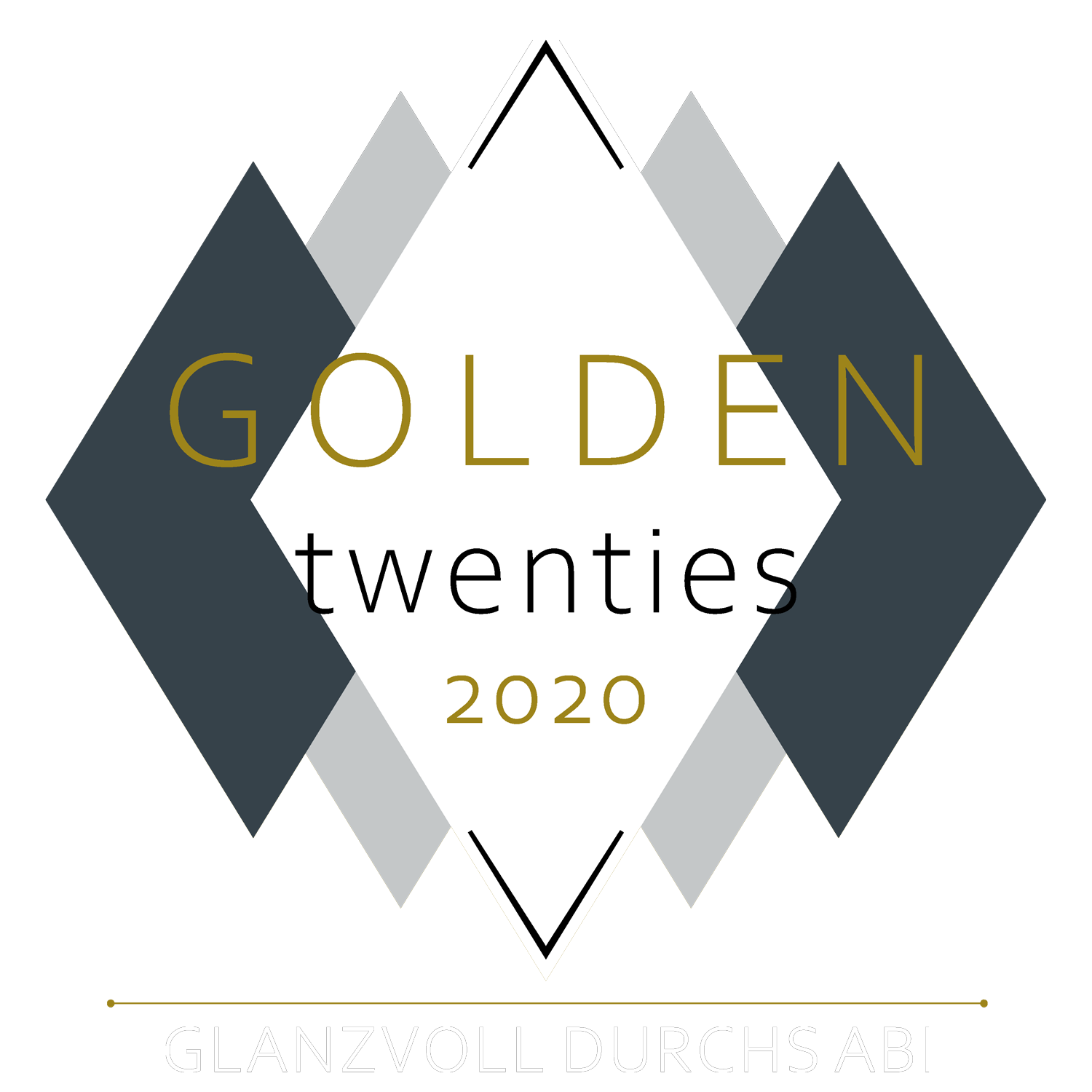 Moderne Grafik "Golden Twenties 2020" in Schwarz, Gold, Grau mit geometrischen Formen.