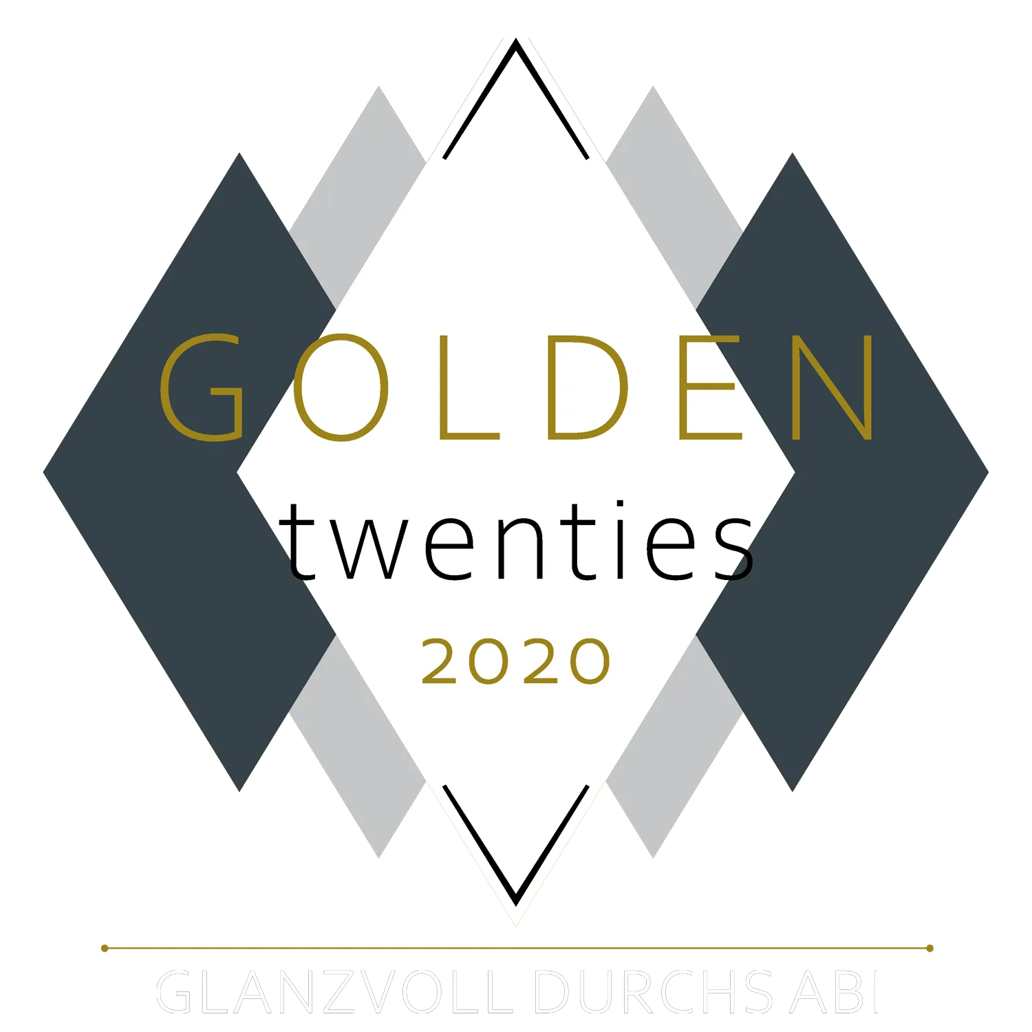 Moderne Grafik "Golden Twenties 2020" in Schwarz, Gold, Grau mit geometrischen Formen.