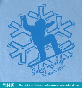 Silhouette eines Snowboarders mit dynamischer Pose auf Schneeflockenhintergrund.