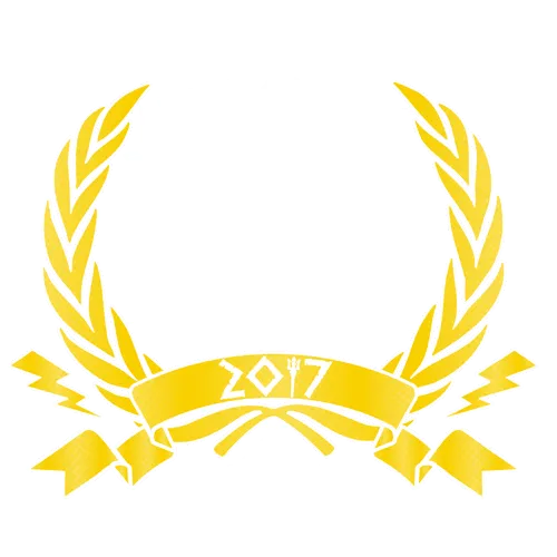 Goldener Lorbeerkranz umrahmt ein Banner mit der Jahreszahl 2017.