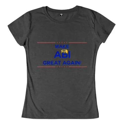 Grafik mit dem Text 'MAKE ABI GREAT AGAIN!' in Blau, flankiert von roten Linien und Sternen, auf grauem Hintergrund.