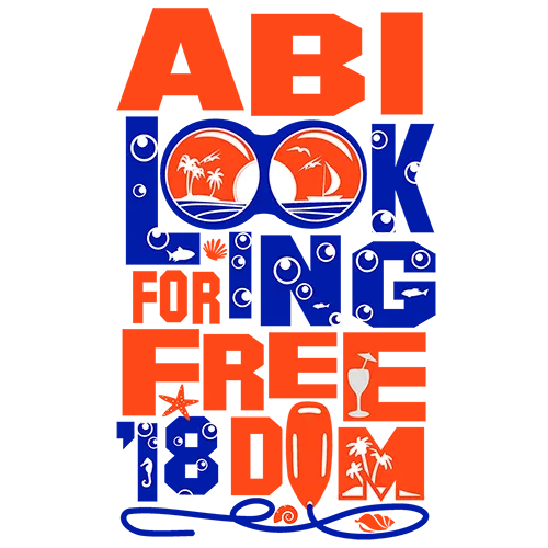 Grafisches Design "ABI 2009 FOR FREEDOM" in Weiß und Orange auf blauem Hintergrund.
