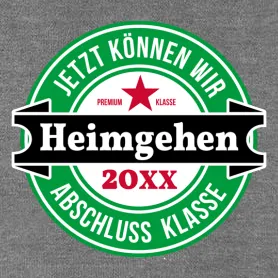 Grünes und weißes Grafiklogo mit Text "Jetzt können wir heimgehen", "Premium Klasse", "Abschluss Klasse 20XX".