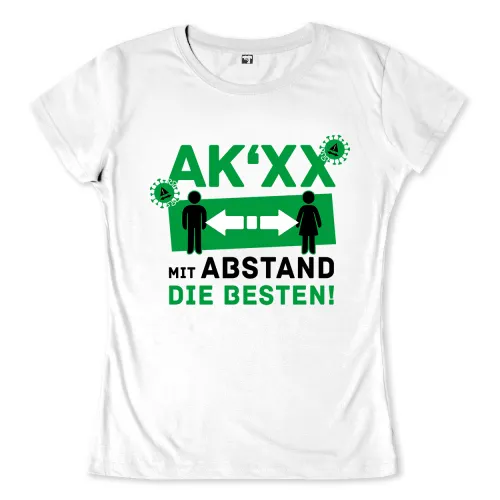 Grafik mit dem Text "Mit Abstand die Besten", zwei Figuren, Pfeilen und Covid-19-Virus.