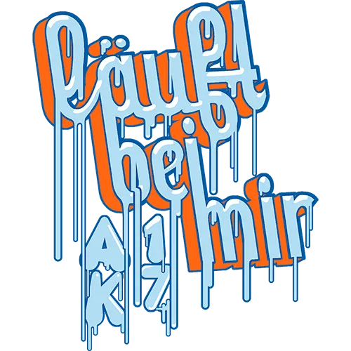 Blaue, schmelzende Schrift auf dunkelblauem Hintergrund mit Text 'PauAm the nec irK'.