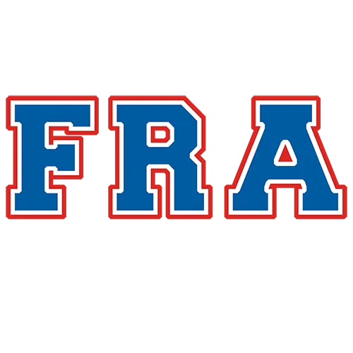 Blauer Hintergrund mit weißen und roten Buchstaben "FRA", darunter Text "Klassenfahrt 201X".