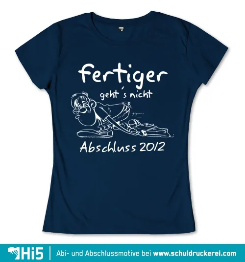 Illustration einer erschöpften Person mit Text "Fertiger geht's nicht - Abschluss 2012"