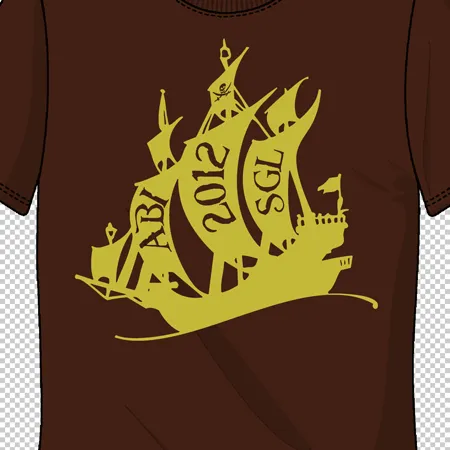 braunes_tshirt_mit_goldenem_schiffsaufdruck ABI 2012 - Piratenschiff design