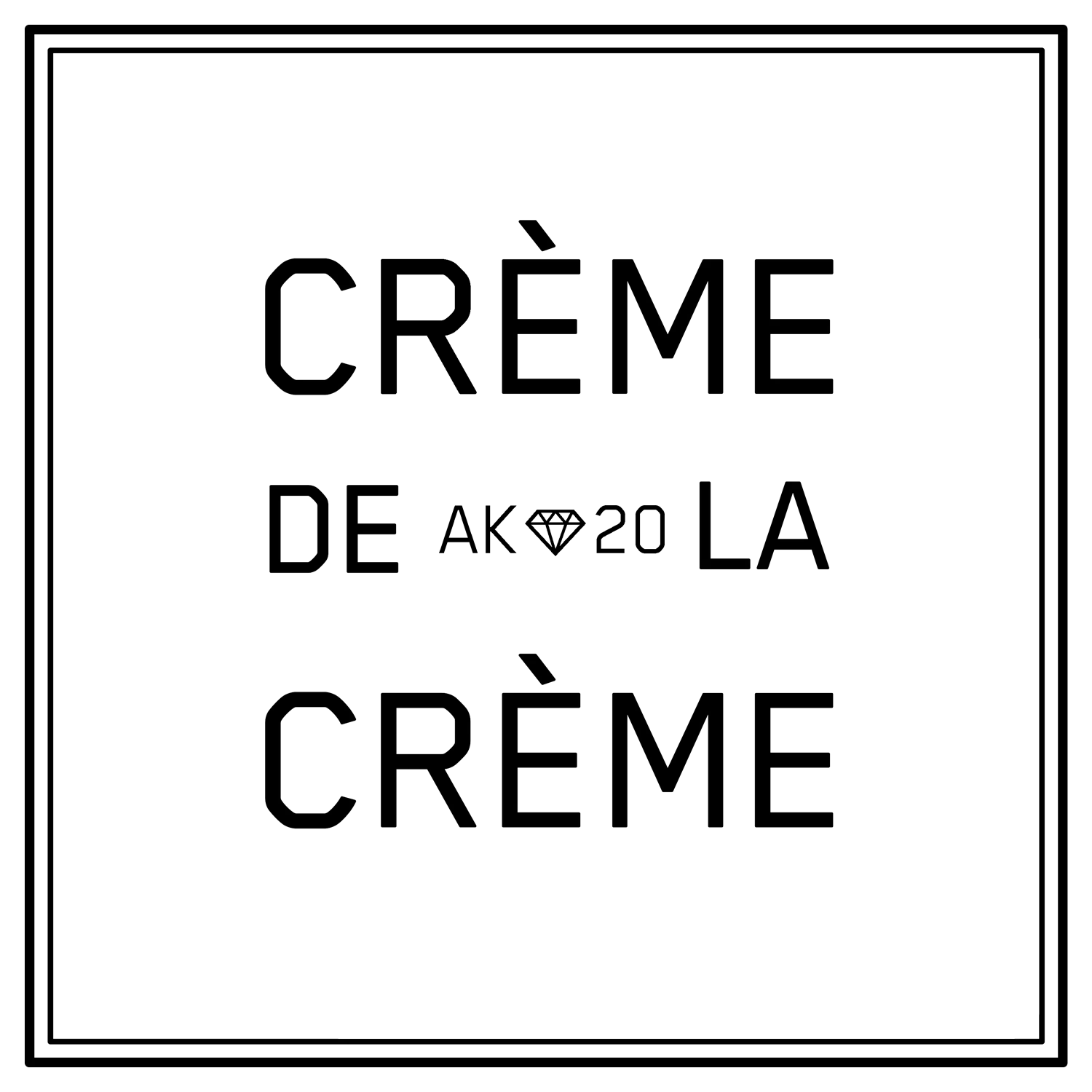Schwarzes Quadrat mit weißem rechteckigen Block unten rechts und Logo 'AK♦20' in der Mitte.