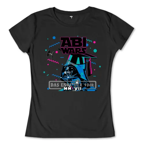 Grafik von Darth Vader mit Absolventenhut, "ABI WARS" und "DAS ENDE DER 90er MMVII" Text, auf dunklem Hintergrund.