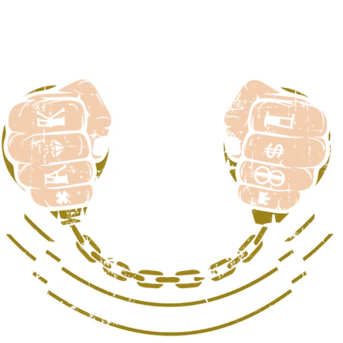 Zwei geballte Fäuste umgeben von "Abschluss oder nix" Text und Banner "9 Jahre unschuldig gesessen".