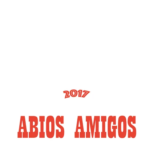 Design mit einem mexikanischen Schädel, der einen Sombrero trägt, Text "Abios Amigos" und Jahreszahl 2017.