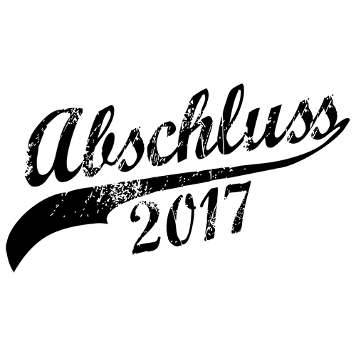 Schwarzer Schriftzug 'Abschluss 2017' auf grauem Hintergrund mit einer Website-Adresse.