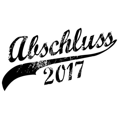 Schwarzer Schriftzug 'Abschluss 2017' auf grauem Hintergrund mit einer Website-Adresse.