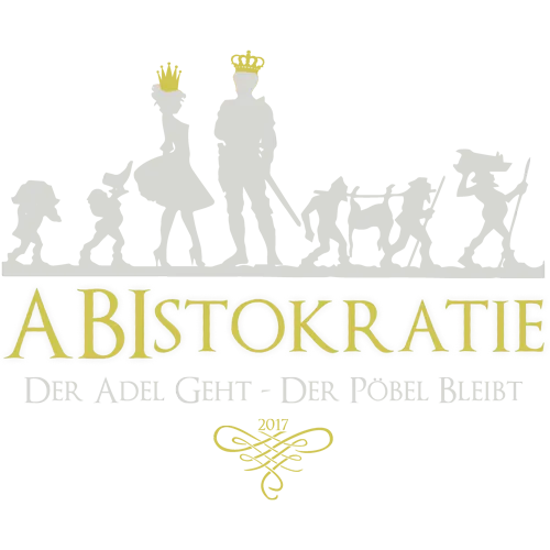 Silhouetten von Personen mit und ohne Krone und dem Text 'Abistokratie 2017' auf grauem Hintergrund.
