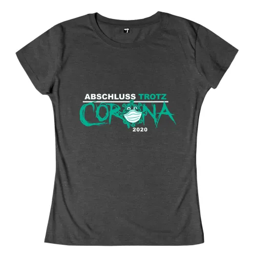 Grauer Hintergrund mit Text "Abschluss trotz Corona 2020" und einer Maske im Design.