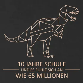 Geometrischer Linienzeichnung eines Dinosauriers über einem schwarzen Balken.
