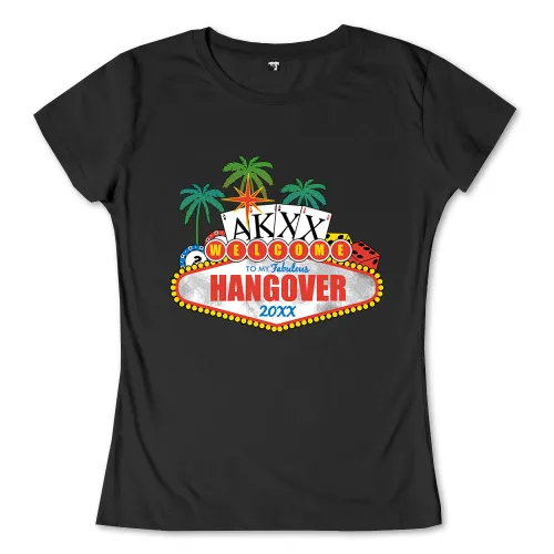 Grafik mit Palmen, Spielkarten und Würfeln, Text "Welcome to my Fabulous Hangover 2017".