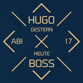 Geometrisches Design mit den Worten HUGO, GESTERN, ABI, HEUTE, BOSS und der Zahl 17.