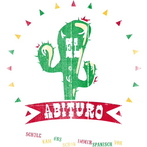Illustration eines grünen Kaktus mit Sombrero, 2019 und Text 'Abituro' auf braunem Hintergrund.