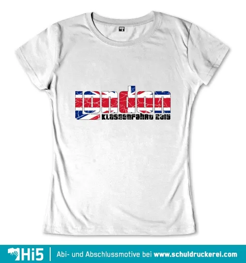 Logo mit "London Klassenfahrt 2013" in britischen Farben auf hellem Hintergrund.