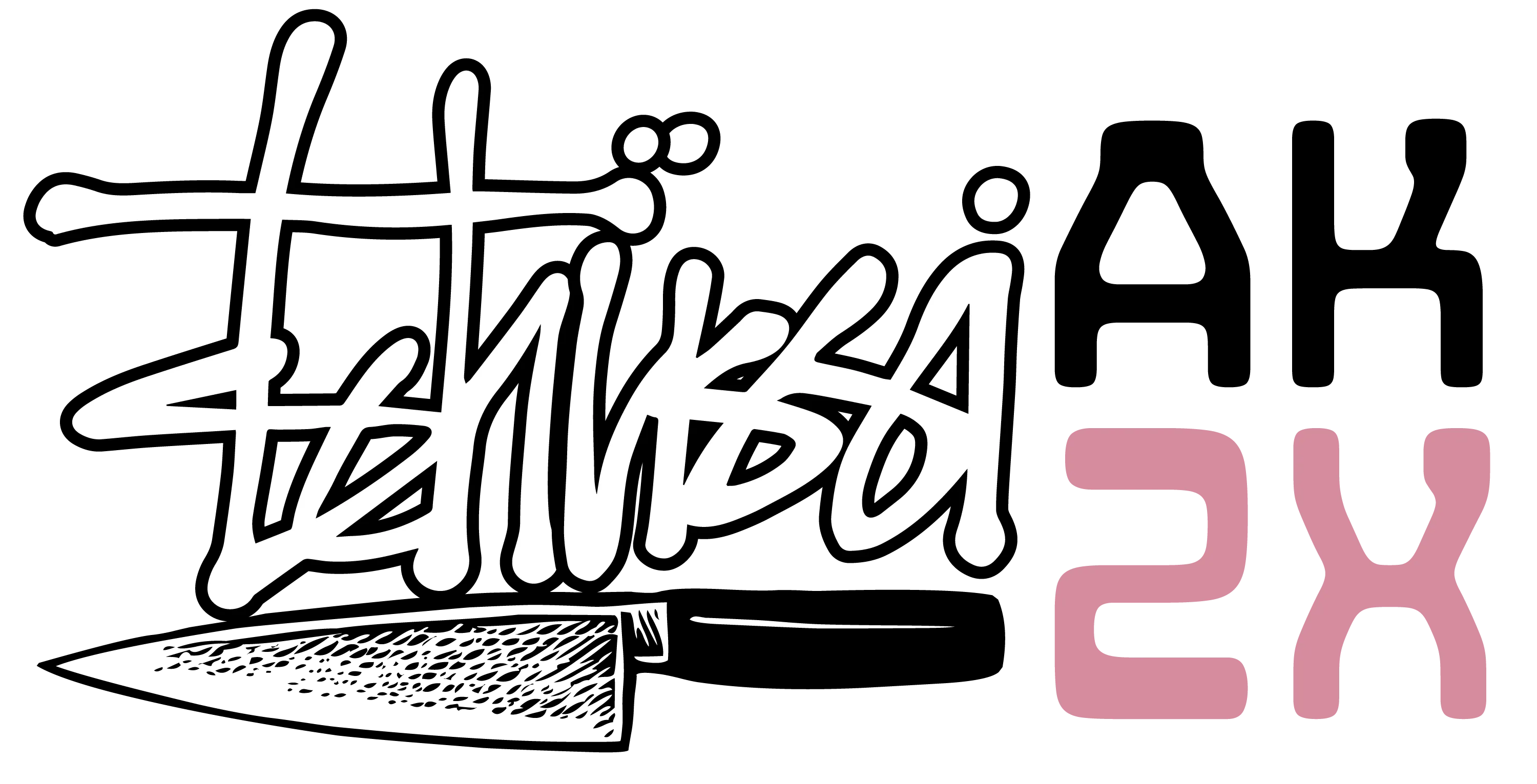 schwarzer hintergrund mit weissem handgezeichnetem hashtag und buchstaben sowie rosa 2X rechts
