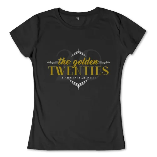Grafik mit der Aufschrift "The Golden Twenties" in Weiß und Gold auf schwarzem Hintergrund.