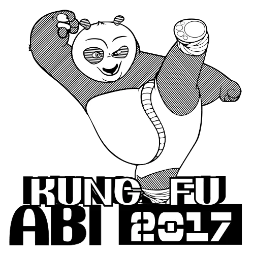 Grafik eines animierten Pandas in einer Kung-Fu-Pose mit dem Text "KUNG FU 2017".