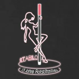 Neonschild einer Flamingo-Statue mit dem Text "STABILO".