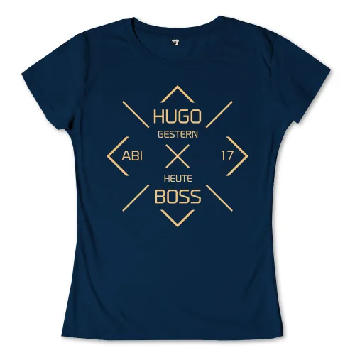 Geometrisches Design mit den Worten HUGO, GESTERN, ABI, HEUTE, BOSS und der Zahl 17.