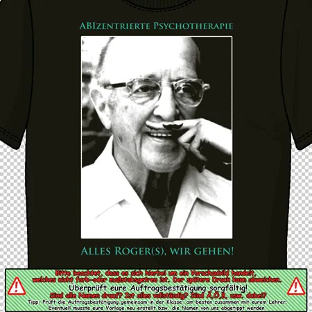 T_shirt_mit_Portraet_und_Text abizentrierte psychoterapie alles roger wir gehen design