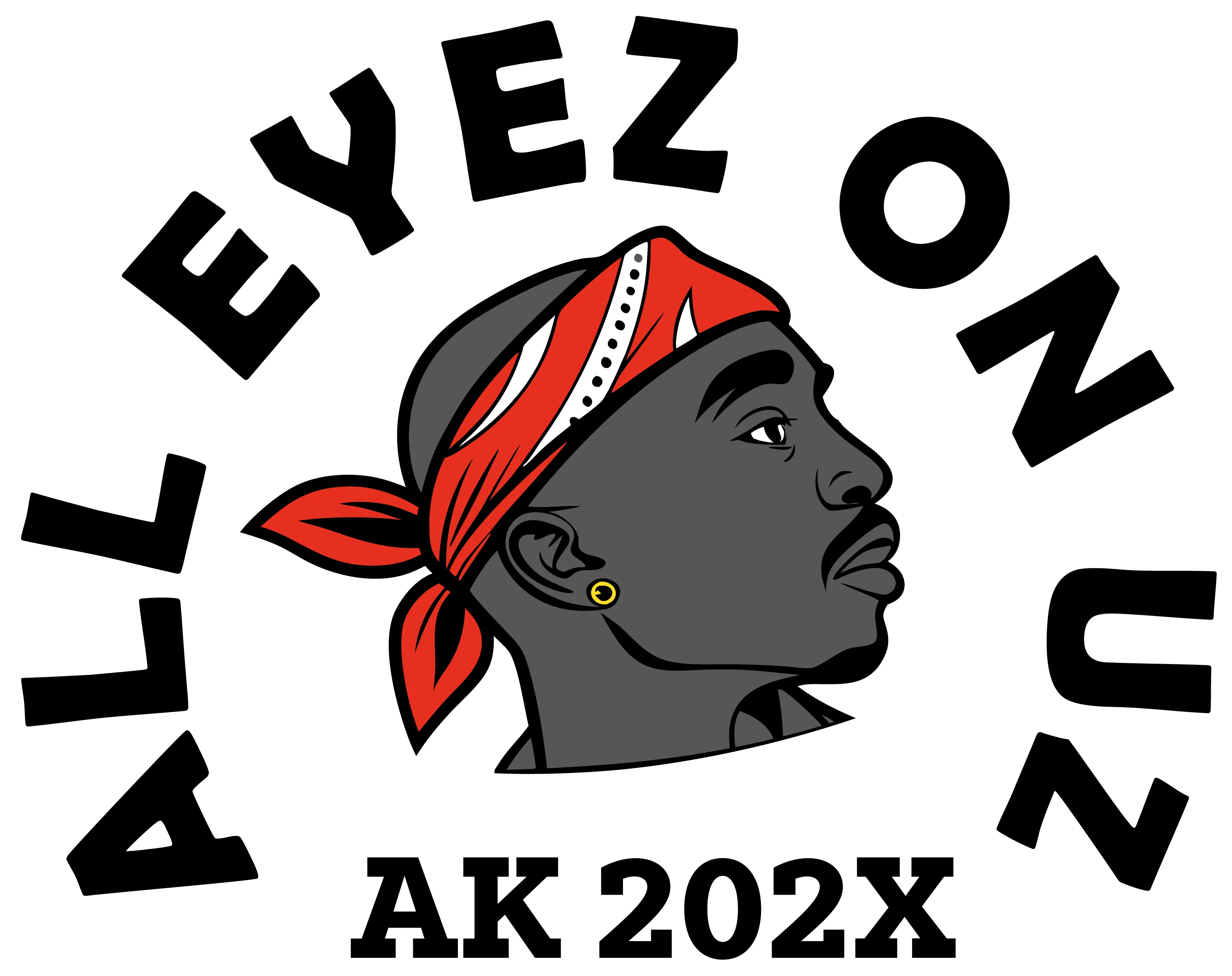 Profil eines dunkelgrauen Mannes mit rotem Bandana mit weißen Punkten und goldener Ohrring vor schwarzem Hintergrund