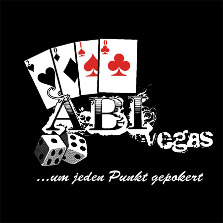 Schwarzes T-Shirt Design mit Spielkarten, Würfeln und dem Schriftzug "ABI Vegas".