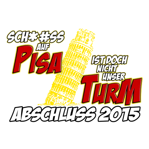 Orangefarbener Hintergrund mit Text und einer geneigten Turmillustration, Text bezieht sich auf Schulabschluss 2015.