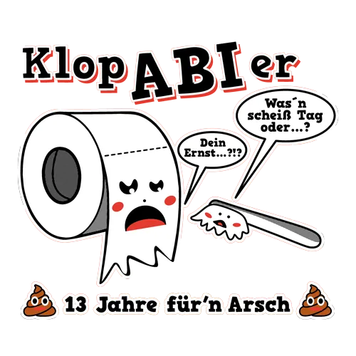 Illustration von Toilettenpapierrolle mit Gesicht, Sprechblasen und humorvollen Texten.