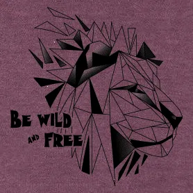 Schwarzer geometrischer Löwenkopf mit Slogan "Be Wild and Free" in Weiß.