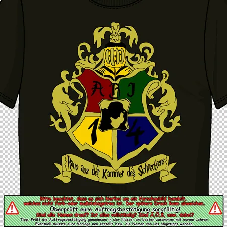 t-shirt_mit_wappen_und_spruch raus aus der kammer des schreckens design