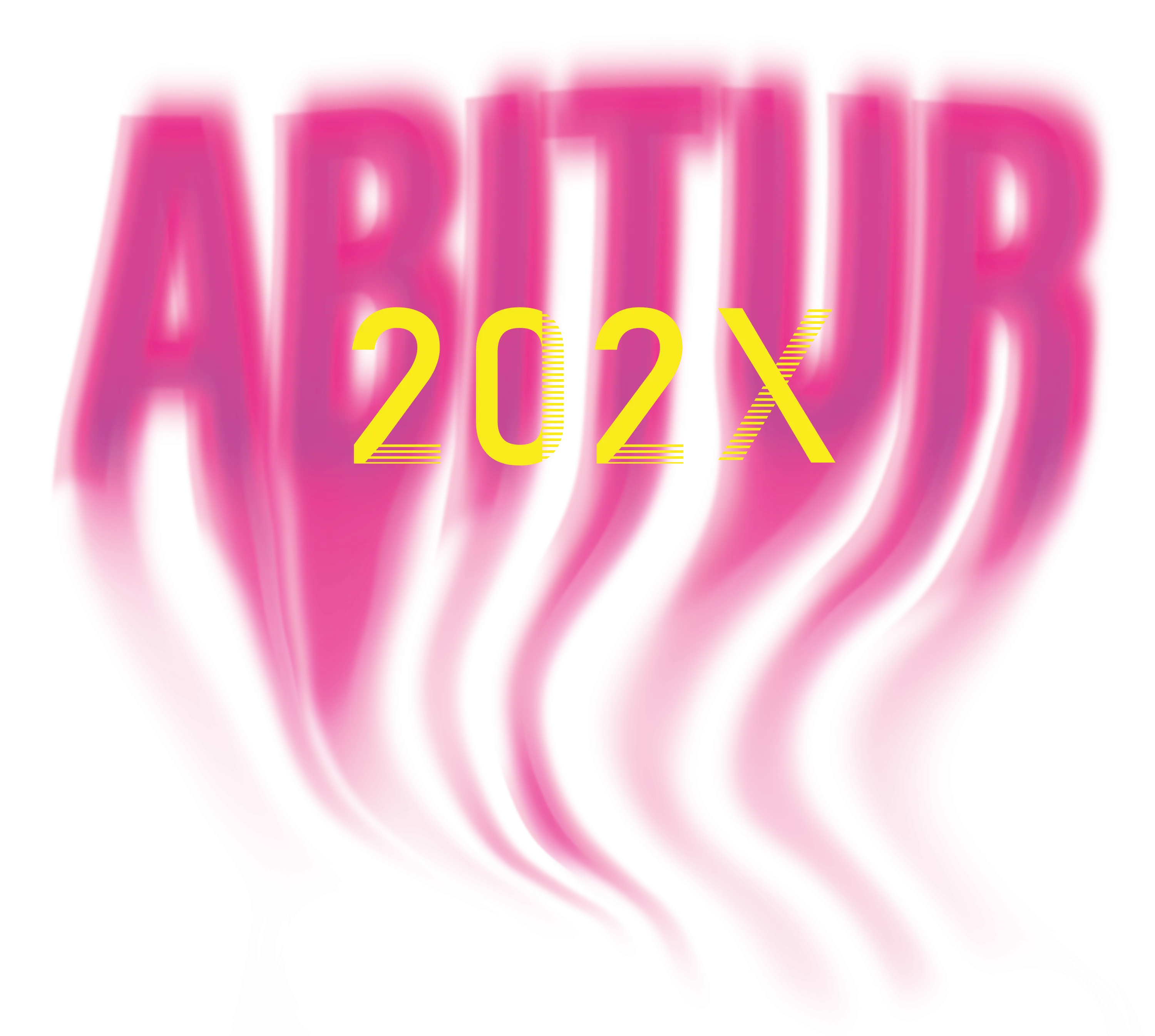 Verzerrte pinke Form mit dem Wort ABITUR im Hintergrund und gelber Zahl 202X im Vordergrund
