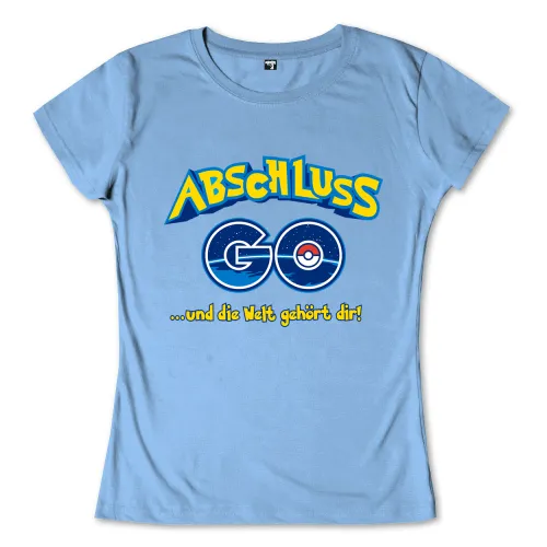 Abschluss-T-Shirt-Design mit 'GO' und Pokeball-Grafik im Stil von Pokemon.