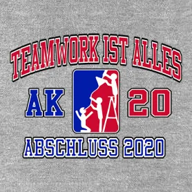 Logo mit Text "Teamwork ist alles, AK 17, Abschluss 2017" und Silhouette einer erhobenen Person.