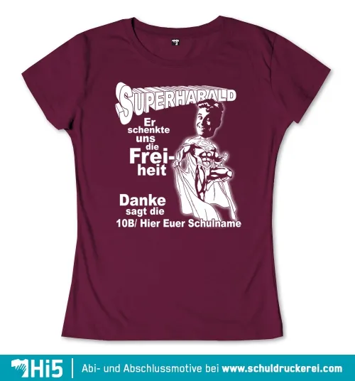 Schwarzes Bild mit weißer Schrift, die "SUPERHARALD Er schenkte uns die Freiheit" liest.