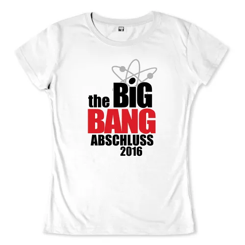 Design mit dem Text 'the BIG BANG ABSCHLUSS 2016' und Atom-Symbol auf grauem Hintergrund.