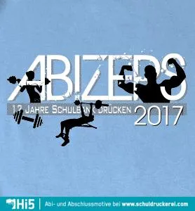 Silhouette von Menschen, die Fitnessaktivitäten über der Text "12 Jahre Schulbank drücken 2017" ausführen.